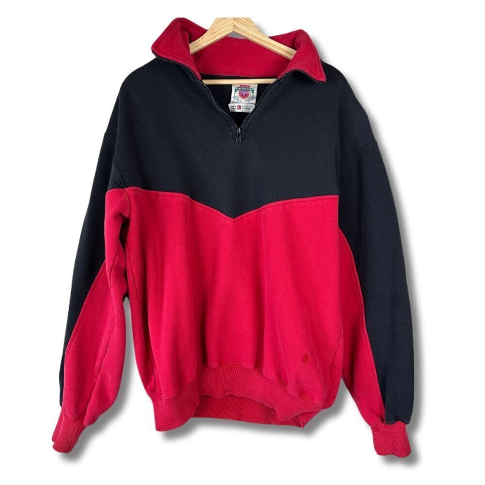 Nordstrom 90s Pullover Quarter Zip Original Super Fleece Red Black Men's Large